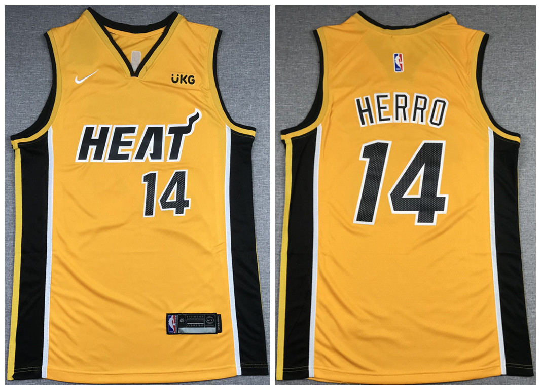 Men's Miami Heat #14 Tyler Herro Gold NBA Stitched Jersey